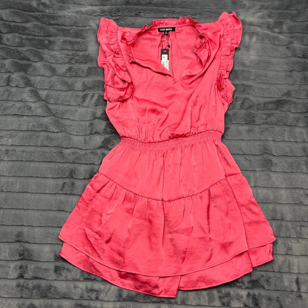 Steve Madden Prairie Dreams Pink Ruffle Mini Dress BN108777 Womens Small NEW